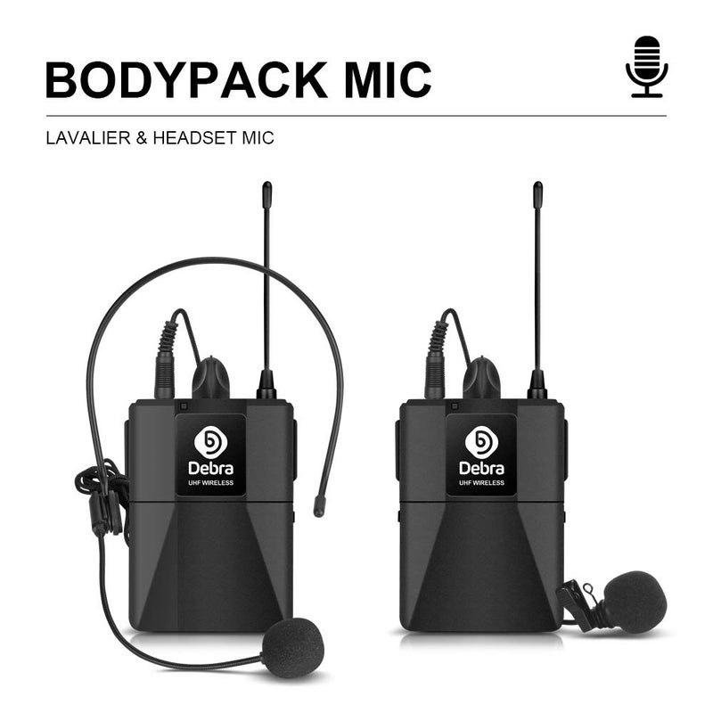 D Debra Audio AU400 Pro UHF 4 Channel Wireless Microphone System with Cordless Handheld Lavalier Headset Mics, Metal Receiver, Ideal for Karaoke Church Party (with 4 Bodypack (B)) - Image 3